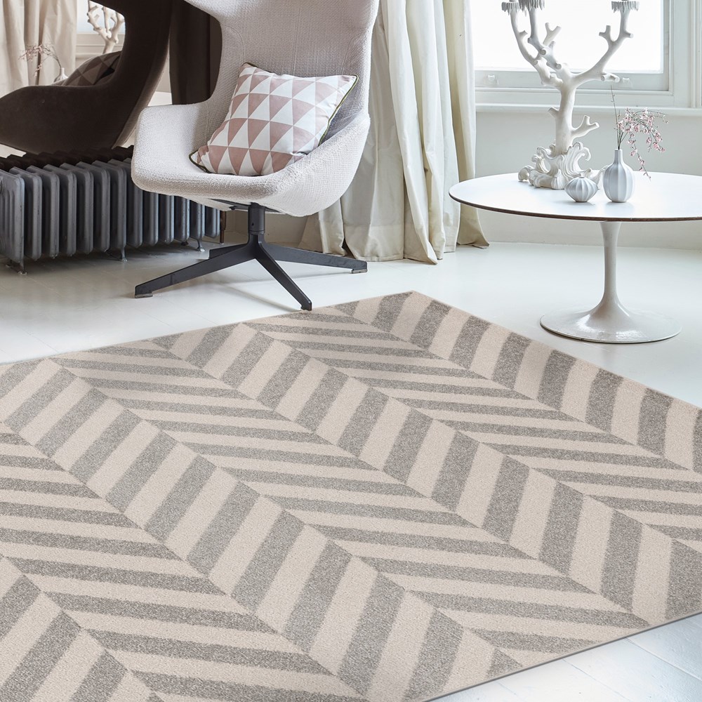 Muse MU07 Geometric Chevron Woven Rugs in Grey